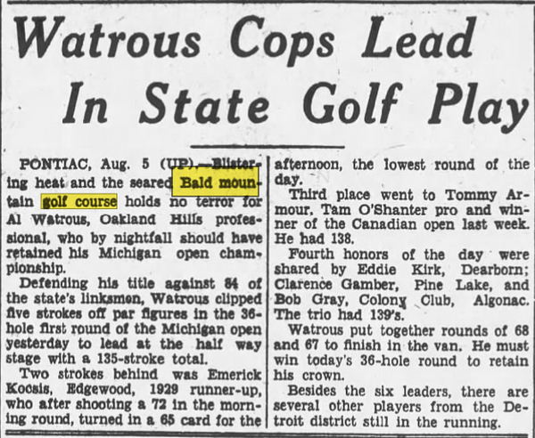 Bald Mountain Golf Course - Aug 5 1930 Article